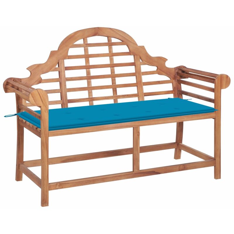 

vidaXL Banco de jardín madera maciza de teca con cojín azul 120 cm - Azul