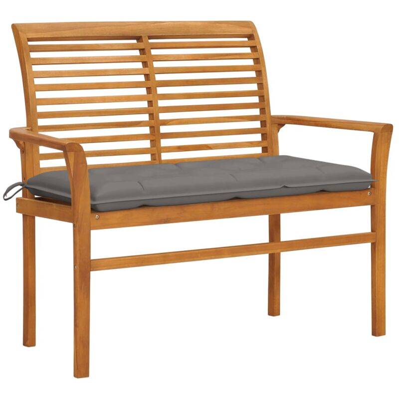 

vidaXL Banco de jardín madera maciza de teca con cojín gris 112 cm - Marrón