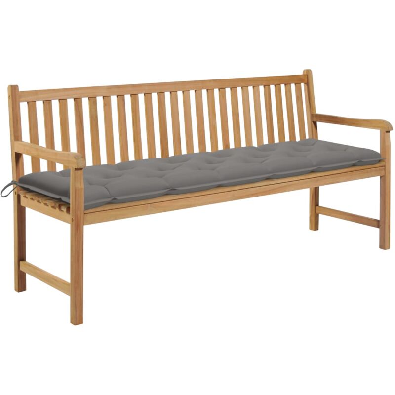 

vidaXL Banco de jardín madera maciza de teca con cojín gris 175 cm - Marrón