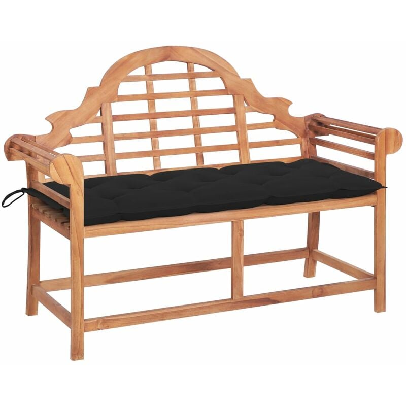 

vidaXL Banco de jardín madera maciza de teca con cojín negro 120 cm - Negro