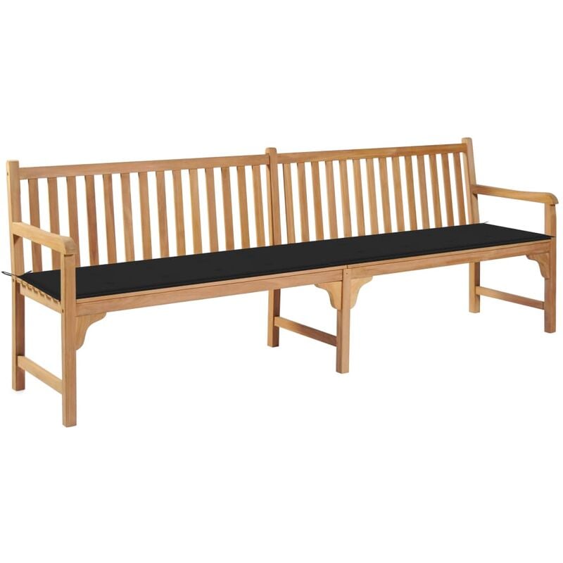 

vidaXL Banco de jardín madera maciza de teca con cojín negro 240 cm - Negro