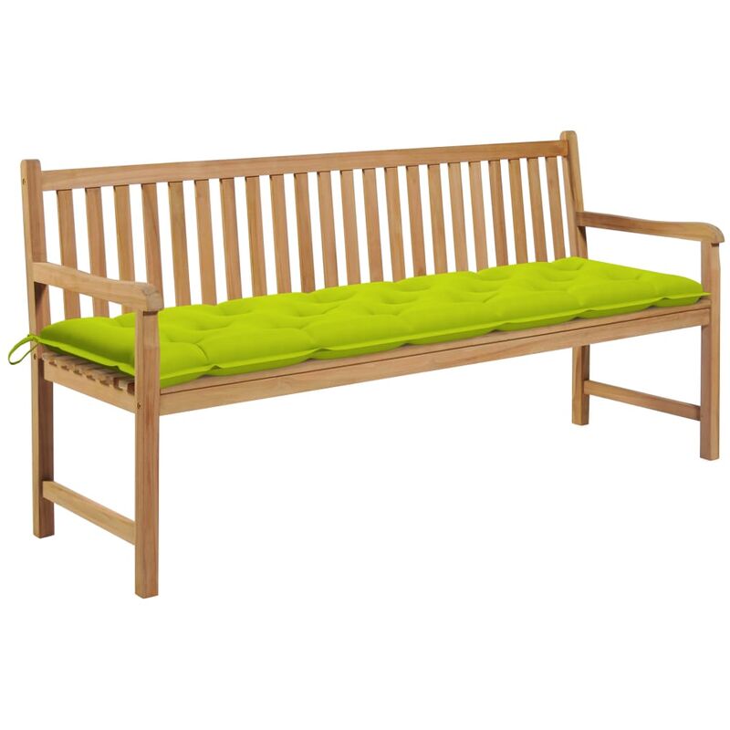 

vidaXL Banco de jardín madera maciza teca cojín verde brillante 175 cm - Verde