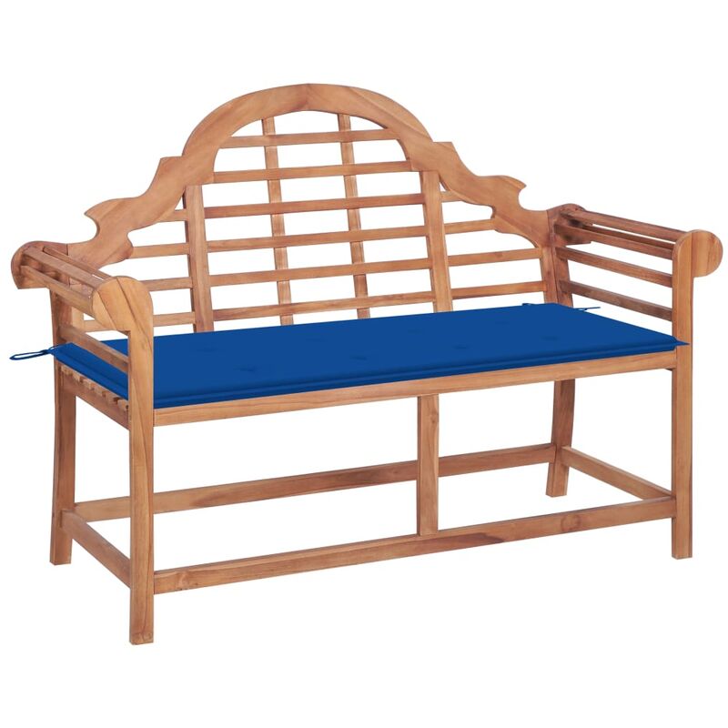 

vidaXL Banco de jardín madera maciza teca con cojín azul royal 120 cm - Azul