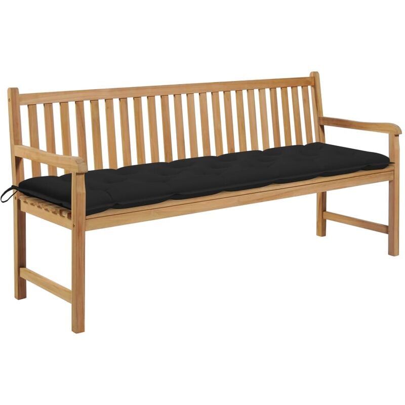 

vidaXL Banco de jardín madera maciza teca con cojín negro 175 cm - Negro