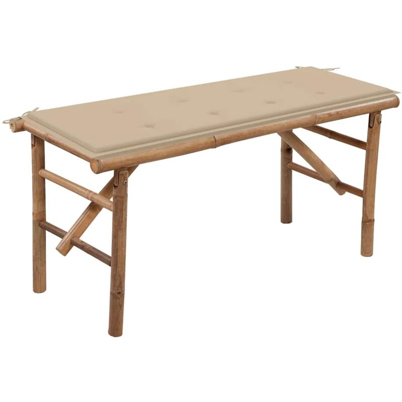 

vidaXL Banco de jardín plegable con cojín bambú 118 cm - Marrón