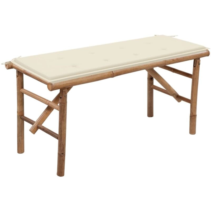 

vidaXL Banco de jardín plegable con cojín bambú 118 cm - Marrón