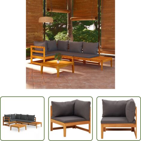 vidaXL Banco de jardín -  Set muebles de jardín 4 pzas cojines gris oscuro madera acacia