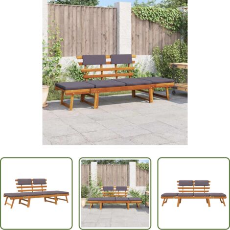 vidaXL Banco de jardín -  Sofá cama de jardín 2 en 1 con cojín madera maciza acacia 190cm
