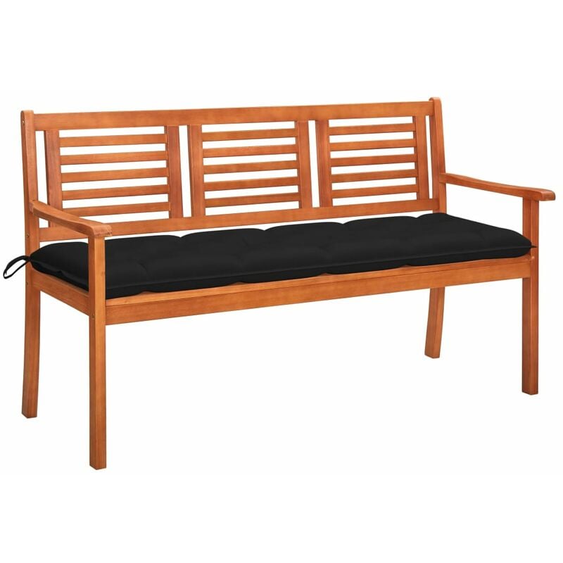 

vidaXL Banco de jardín 3 plazas madera maciza eucalipto y cojín 150 cm - Marrón