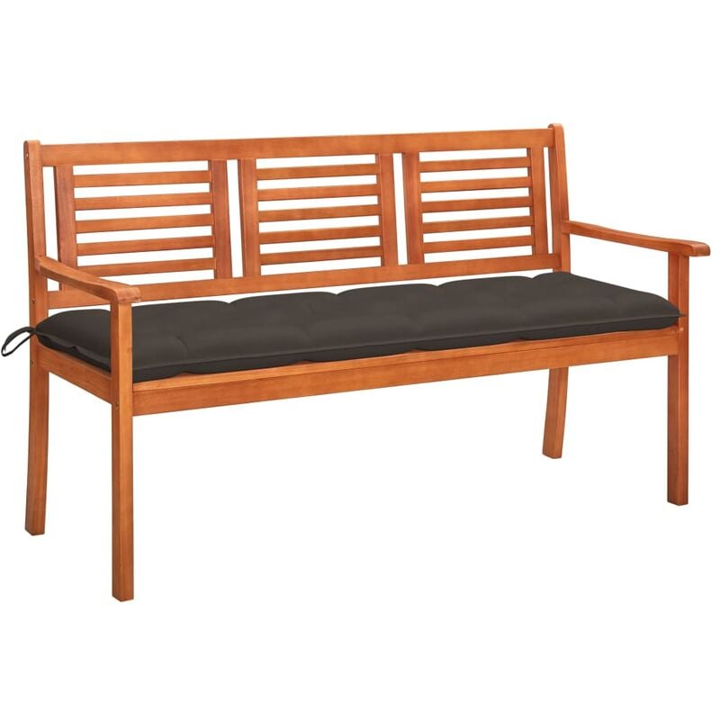 

vidaXL Banco de jardín 3 plazas madera maciza eucalipto y cojín 150 cm - Marrón