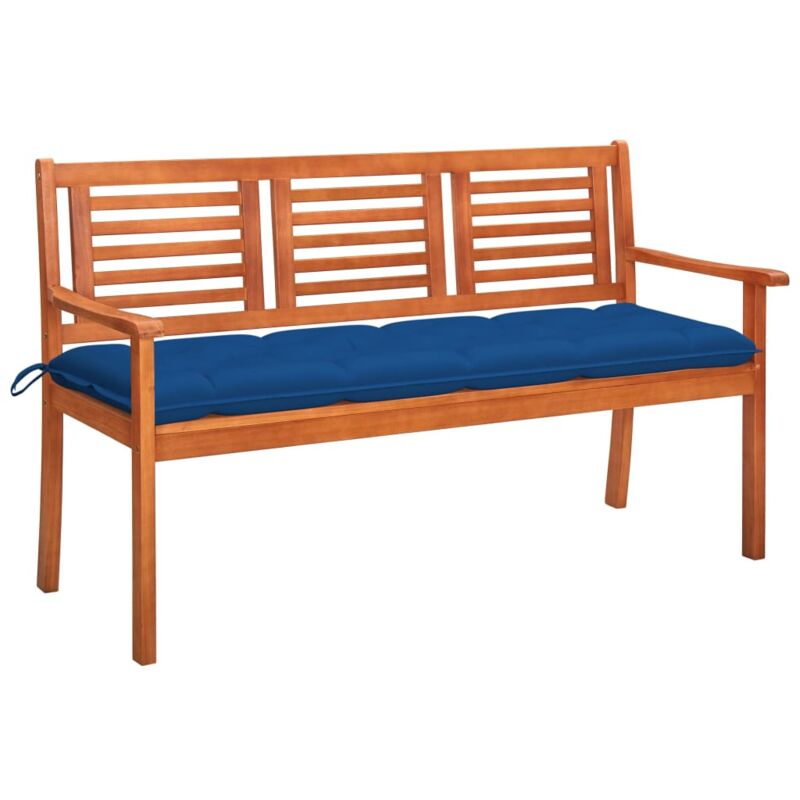 

vidaXL Banco de jardín 3 plazas madera maciza eucalipto y cojín 150 cm - Marrón