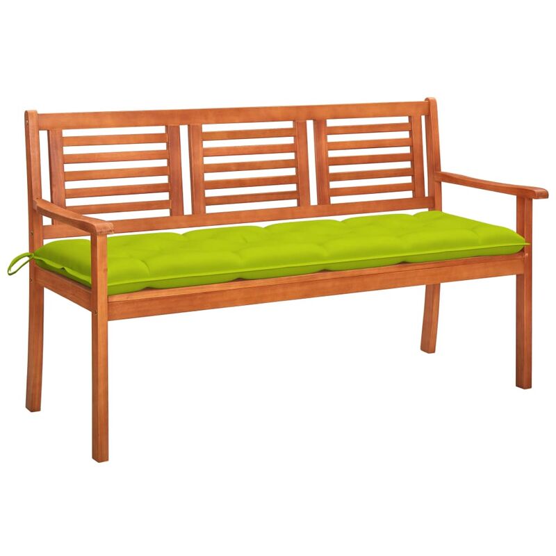 

vidaXL Banco de jardín 3 plazas madera maciza eucalipto y cojín 150 cm - Marrón