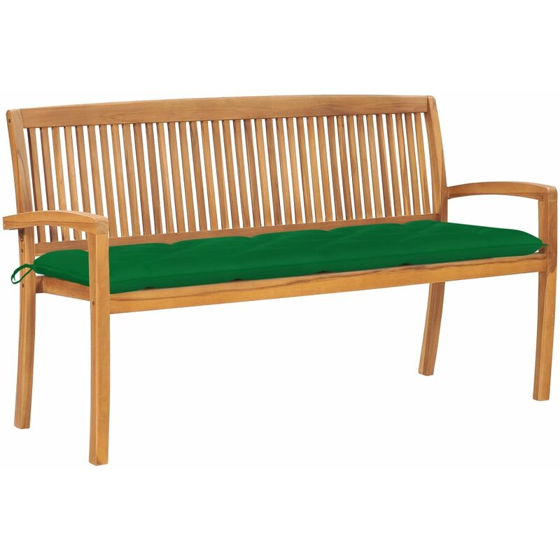 

vidaXL Banco de jardín apilable con cojín madera de teca 159 cm - Verde