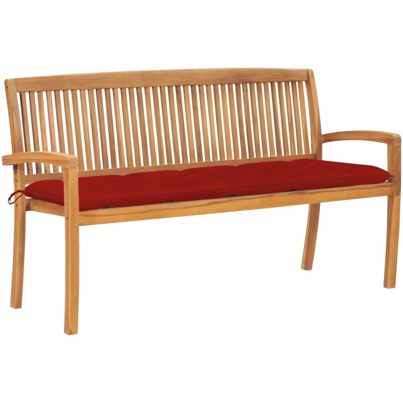 

vidaXL Banco de jardín apilable con cojín madera maciza de teca 159 cm - Rojo