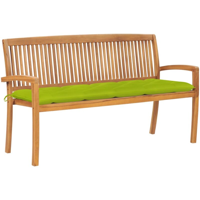 

vidaXL Banco de jardín apilable con cojín madera maciza de teca 159 cm - Verde