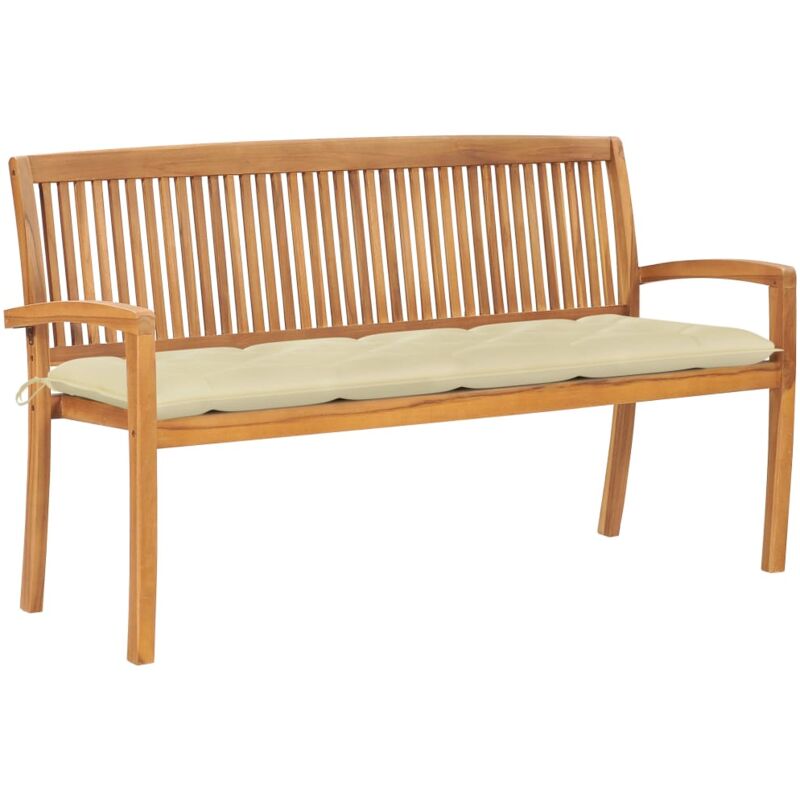 

vidaXL Banco de jardín apilable con cojín madera maciza de teca 159 cm - Crema