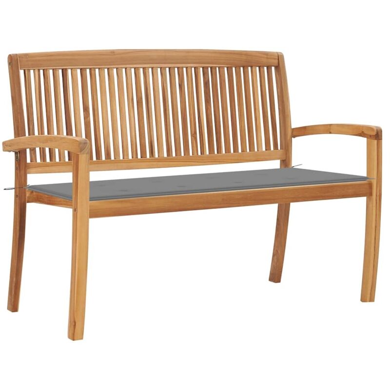

vidaXL Banco de jardín apilable con cojín madera maciza teca 128,5 cm - Gris