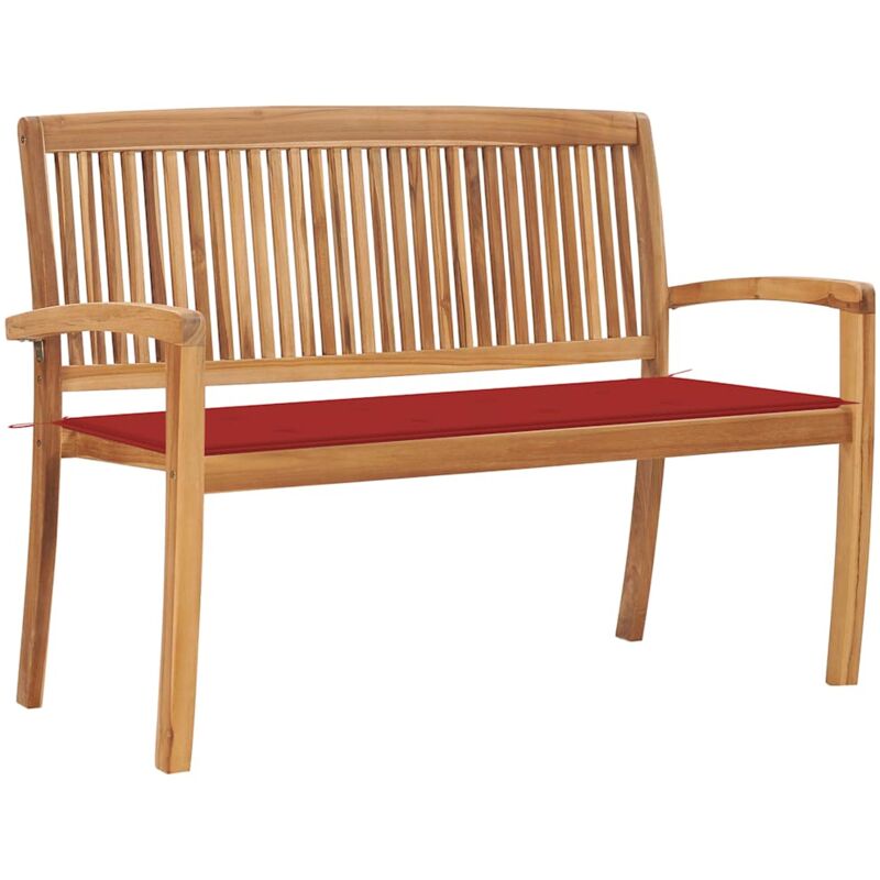 

vidaXL Banco de jardín apilable con cojín madera maciza teca 128,5 cm - Rojo