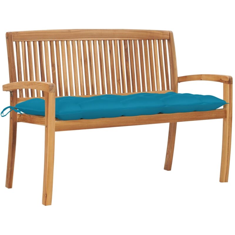 

vidaXL Banco de jardín apilable y cojín madera maciza de teca 128,5 cm - Azul