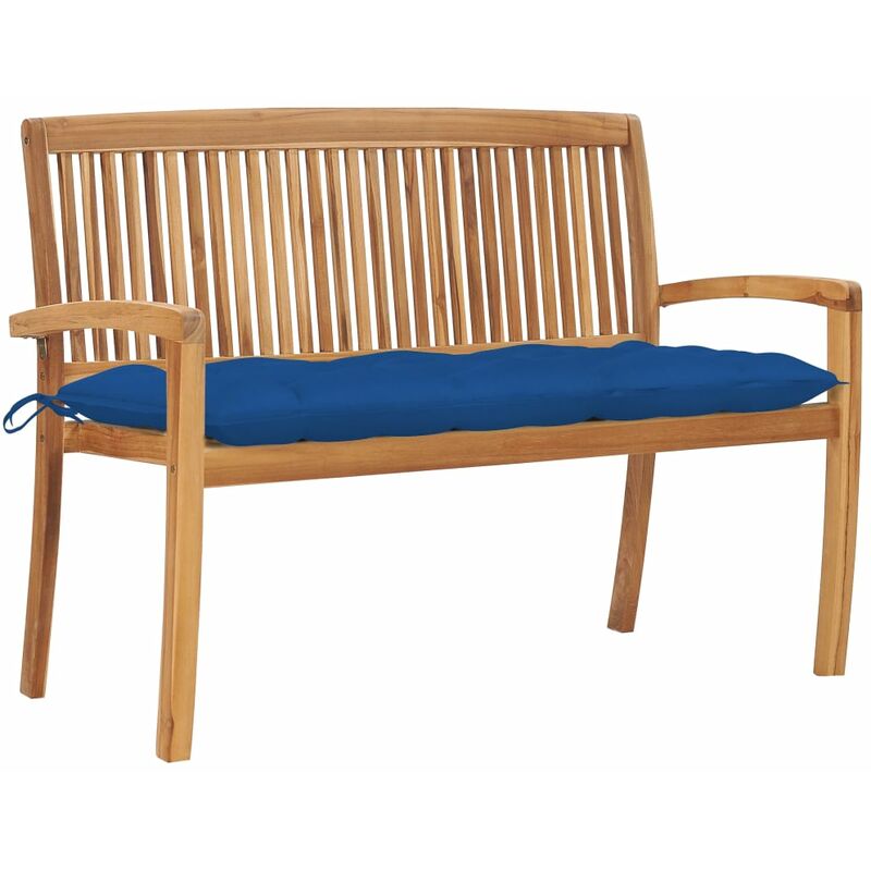 

vidaXL Banco de jardín apilable y cojín madera maciza de teca 128,5 cm - Azul