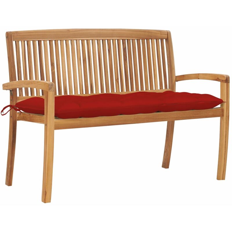 

vidaXL Banco de jardín apilable y cojín madera maciza de teca 128,5 cm - Rojo