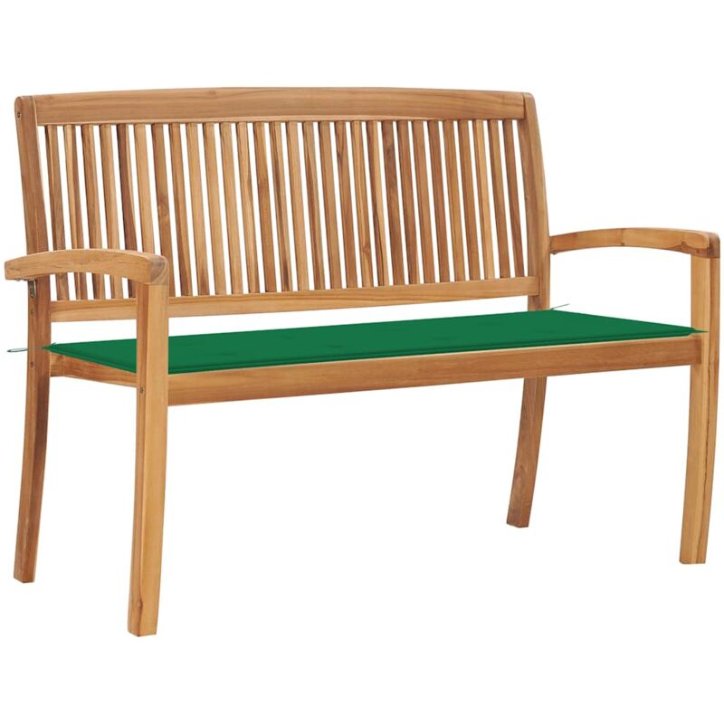 

vidaXL Banco de jardín apilable y cojín madera maciza de teca 128,5 cm - Verde