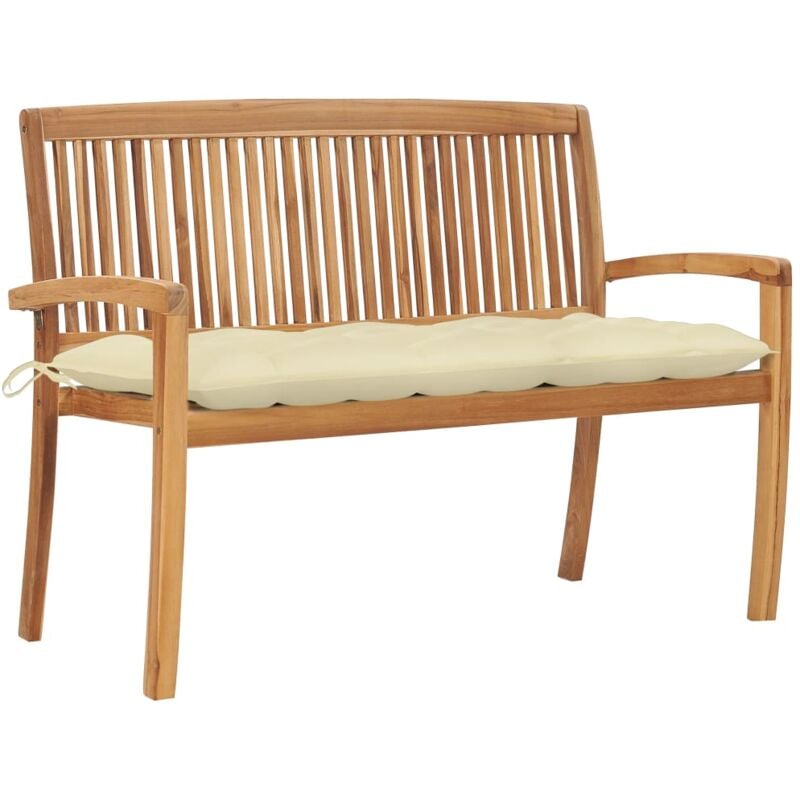 

vidaXL Banco de jardín apilable y cojín madera maciza de teca 128,5 cm - Crema