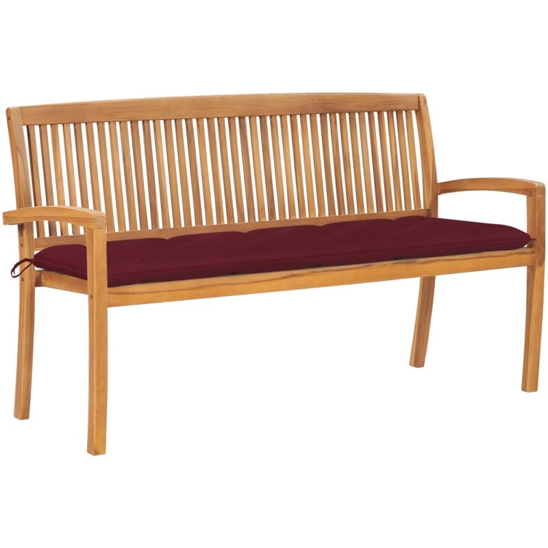 

vidaXL Banco de jardín apilable y cojín madera maciza de teca 159 cm - Rojo