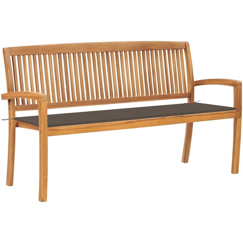 

vidaXL Banco de jardín apilable y cojín madera maciza de teca 159 cm - Marrón