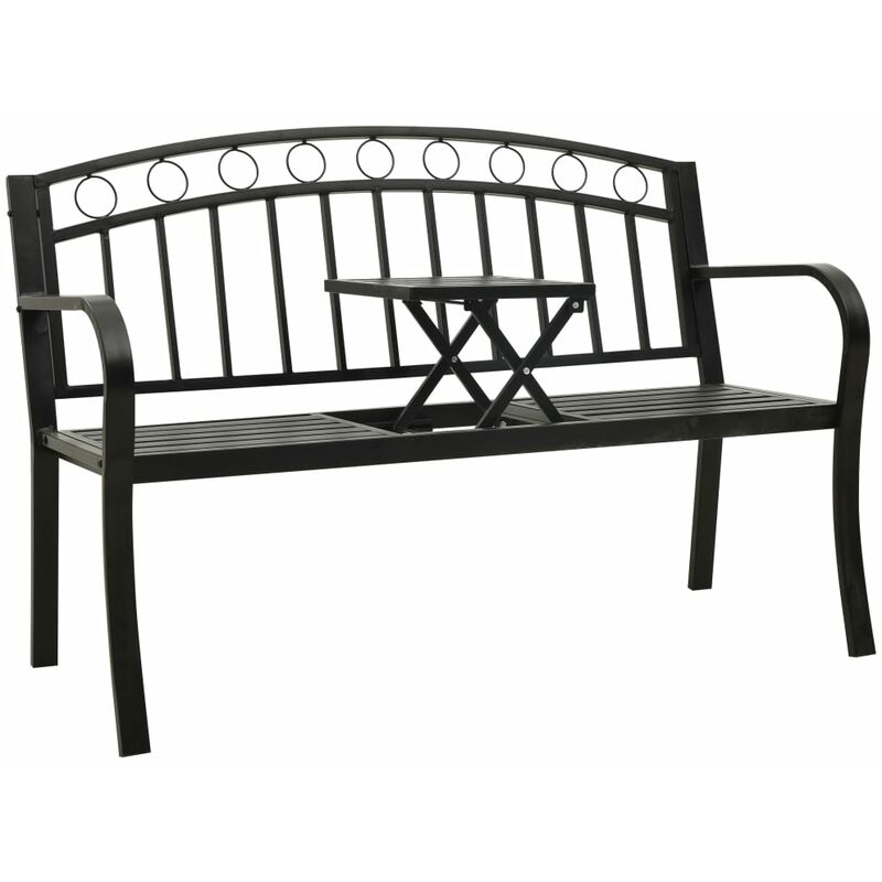 

vidaXL Banco de jardín con mesa acero negro 125 cm - Negro