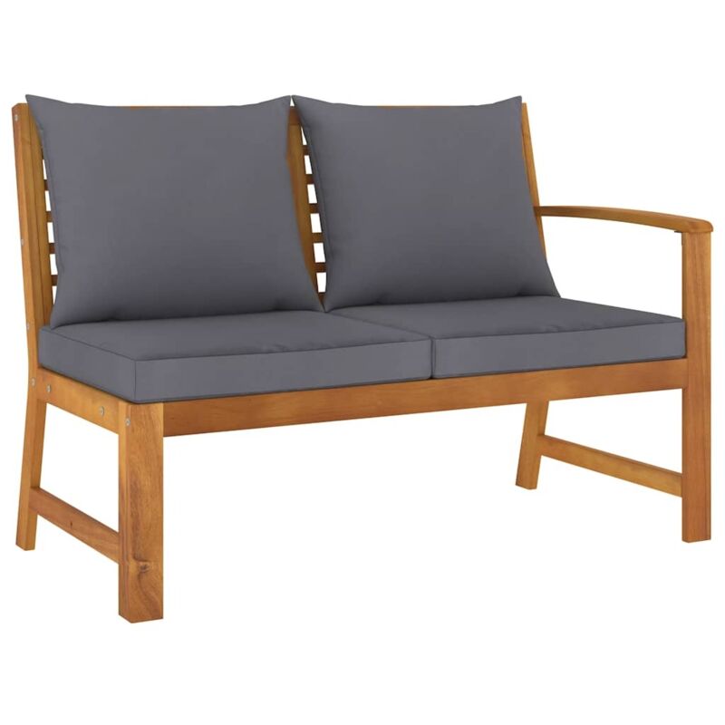 

vidaXL Banco de jardín madera de acacia y cojines gris oscuro 114,5 cm - Negro