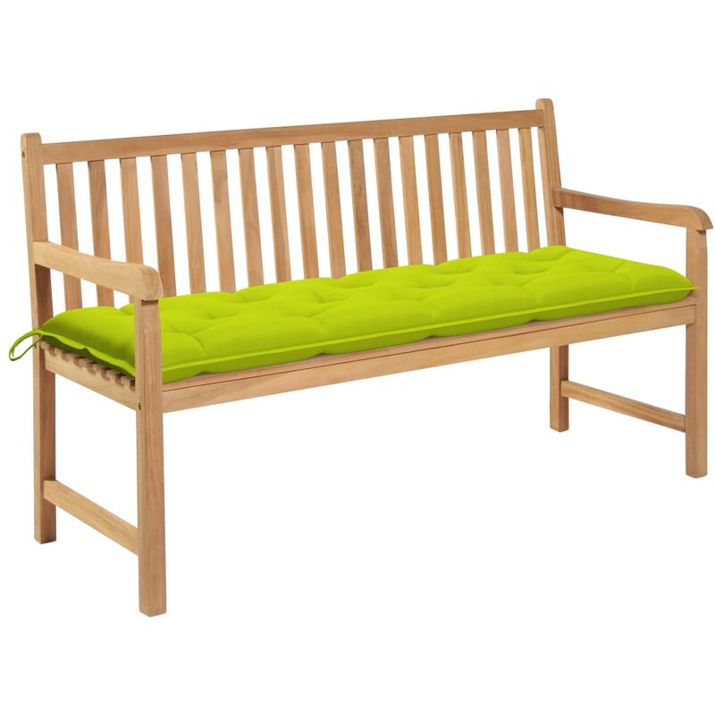 

vidaXL Banco de jardín madera de teca con cojín verde brillante 150 cm - Marrón