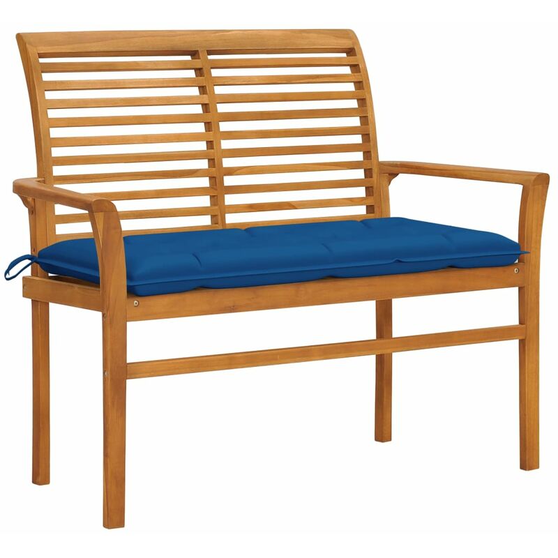 

vidaXL Banco de jardín madera maciza de teca con cojín azul 112 cm - Marrón