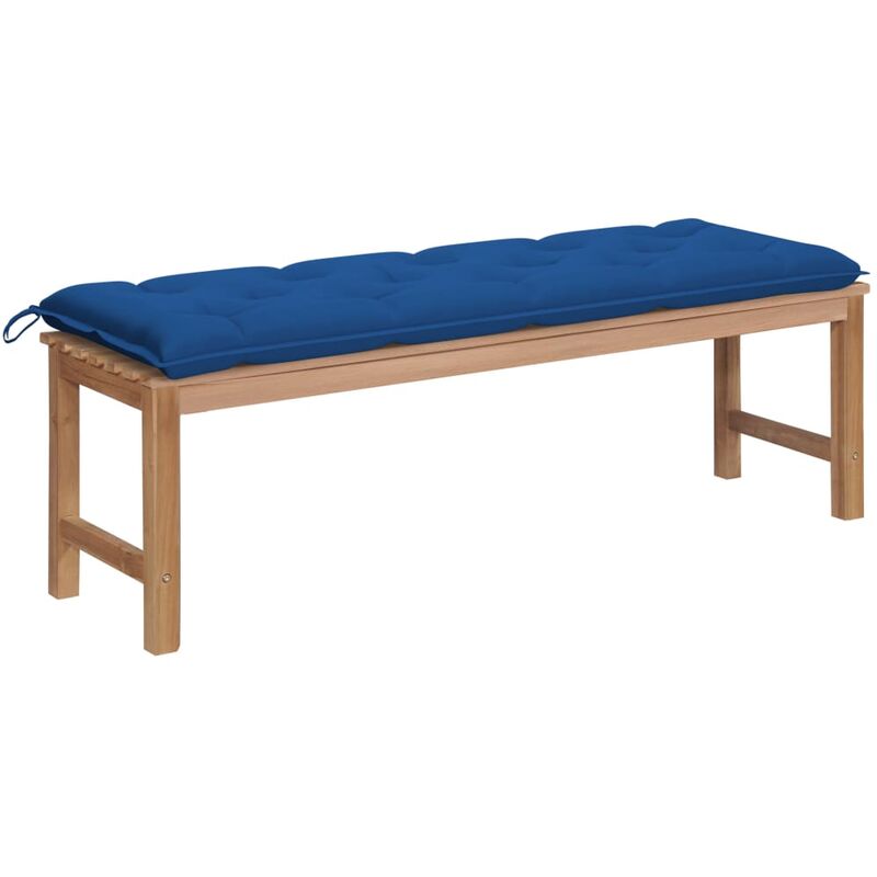 

vidaXL Banco de jardín madera maciza de teca con cojín azul 150 cm - Azul