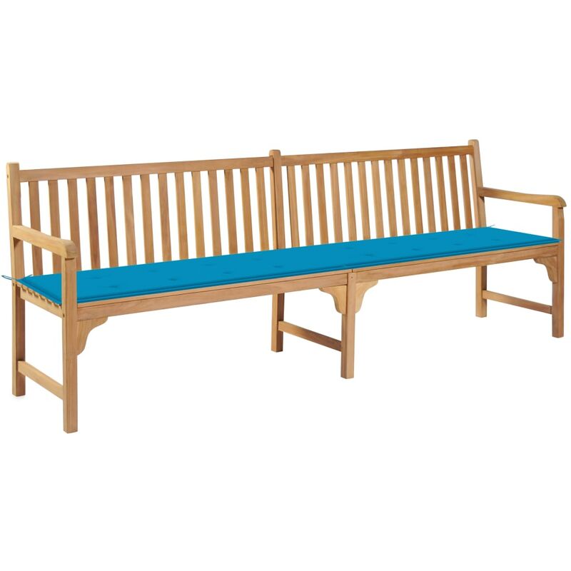 

vidaXL Banco de jardín madera maciza de teca con cojín azul 240 cm - Azul