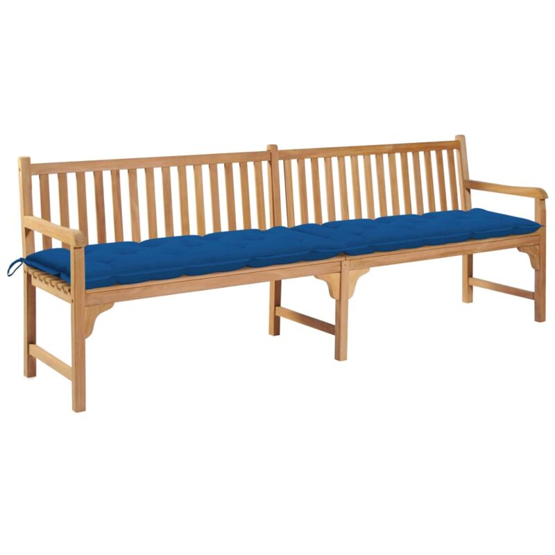 

vidaXL Banco de jardín madera maciza de teca con cojín azul 240 cm - Azul
