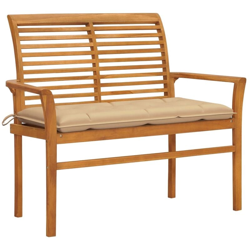 

vidaXL Banco de jardín madera maciza de teca con cojín beige 112 cm - Marrón