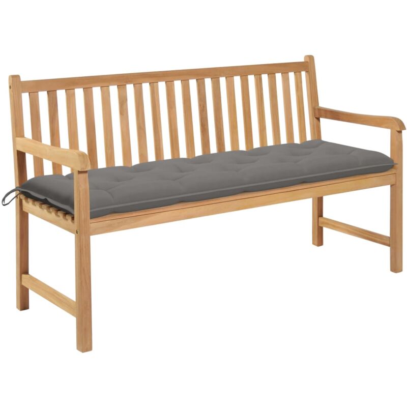 

vidaXL Banco de jardín madera maciza de teca con cojín gris 150 cm - Gris