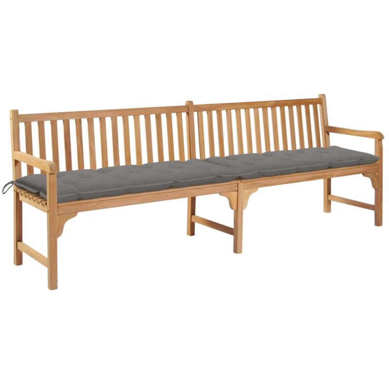 

vidaXL Banco de jardín madera maciza de teca con cojín gris 240 cm - Gris