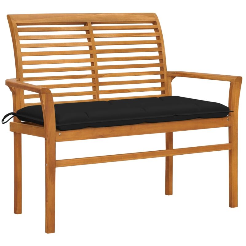 

vidaXL Banco de jardín madera maciza de teca con cojín negro 112 cm - Marrón