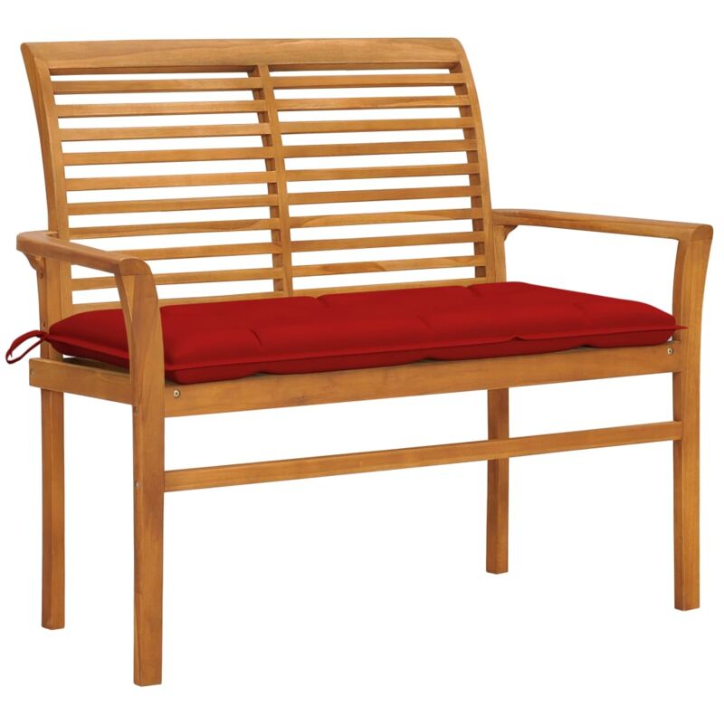 

vidaXL Banco de jardín madera maciza de teca con cojín rojo 112 cm - Marrón
