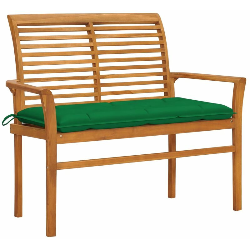 

vidaXL Banco de jardín madera maciza de teca con cojín verde 112 cm - Marrón