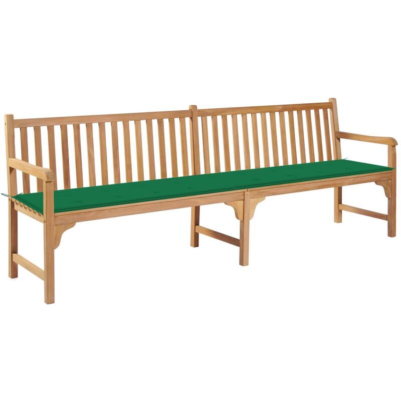 

vidaXL Banco de jardín madera maciza de teca con cojín verde 240 cm - Verde