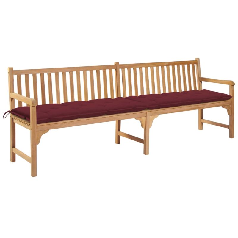 

vidaXL Banco de jardín madera maciza de teca y cojín rojo tinto 240 cm - Rojo
