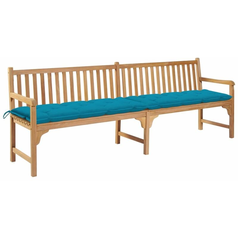 

vidaXL Banco de jardín madera maciza teca con cojín azul claro 240 cm - Azul