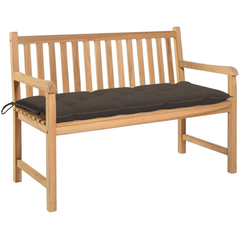 

vidaXL Banco de jardín madera maciza teca con cojín gris taupe 120 cm - Marrón