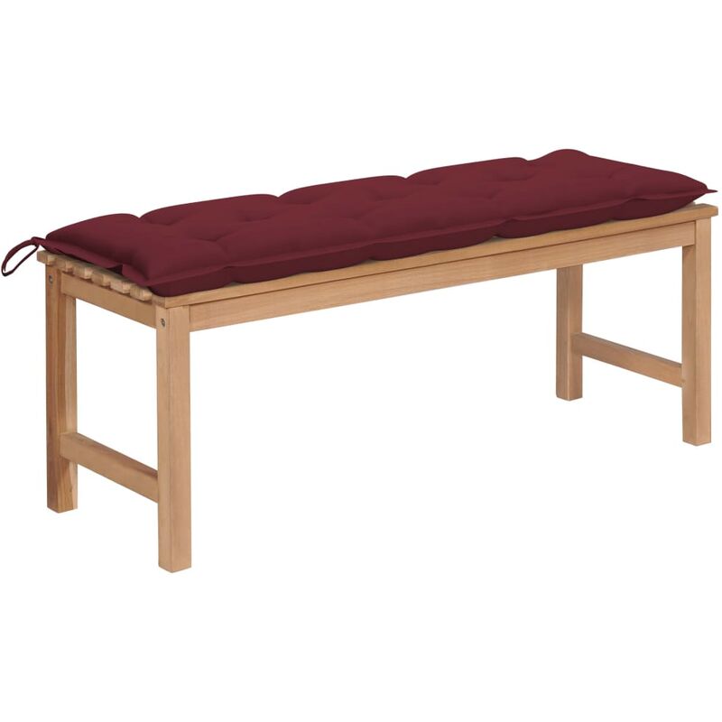 

vidaXL Banco de jardín madera maciza teca con cojín rojo tinto 120 cm - Rojo