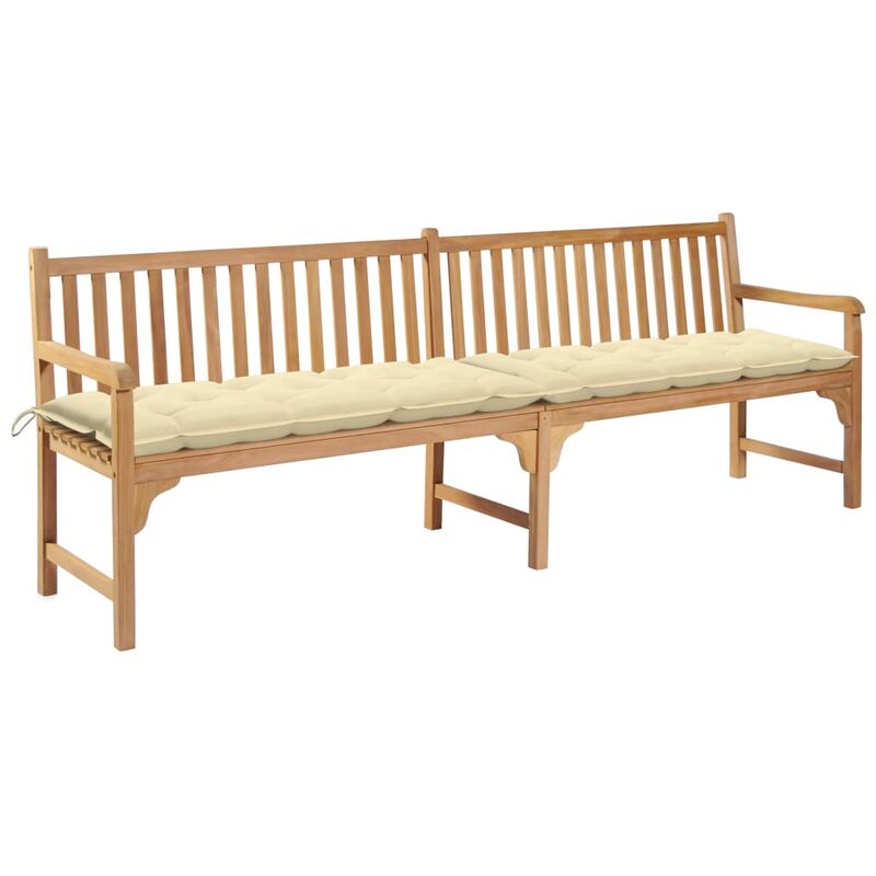 

vidaXL Banco de jardín madera maciza teca y cojín blanco crema 240 cm - Crema