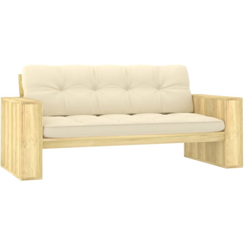

vidaXL Banco de jardín y cojines crema madera de pino impregnada 179cm - Crema