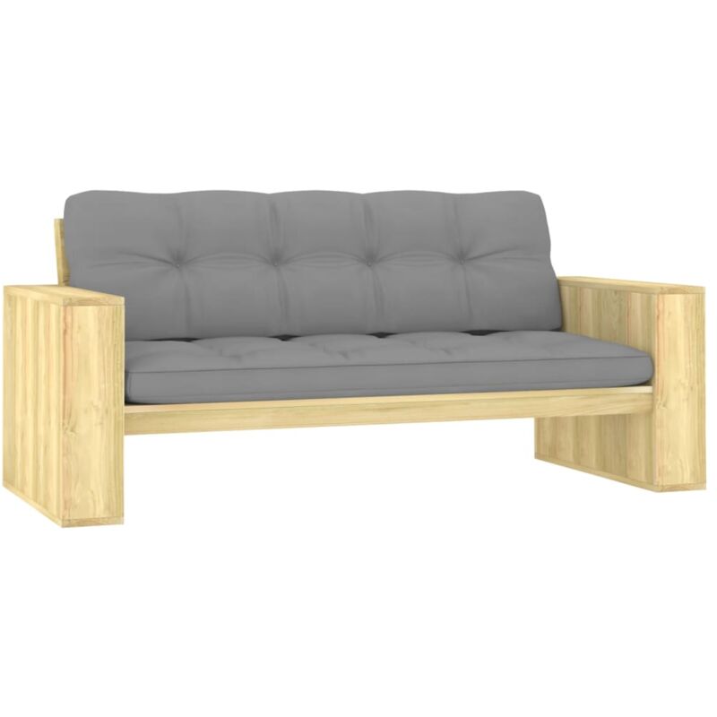 

vidaXL Banco de jardín y cojines gris madera de pino impregnada 179 cm - Gris